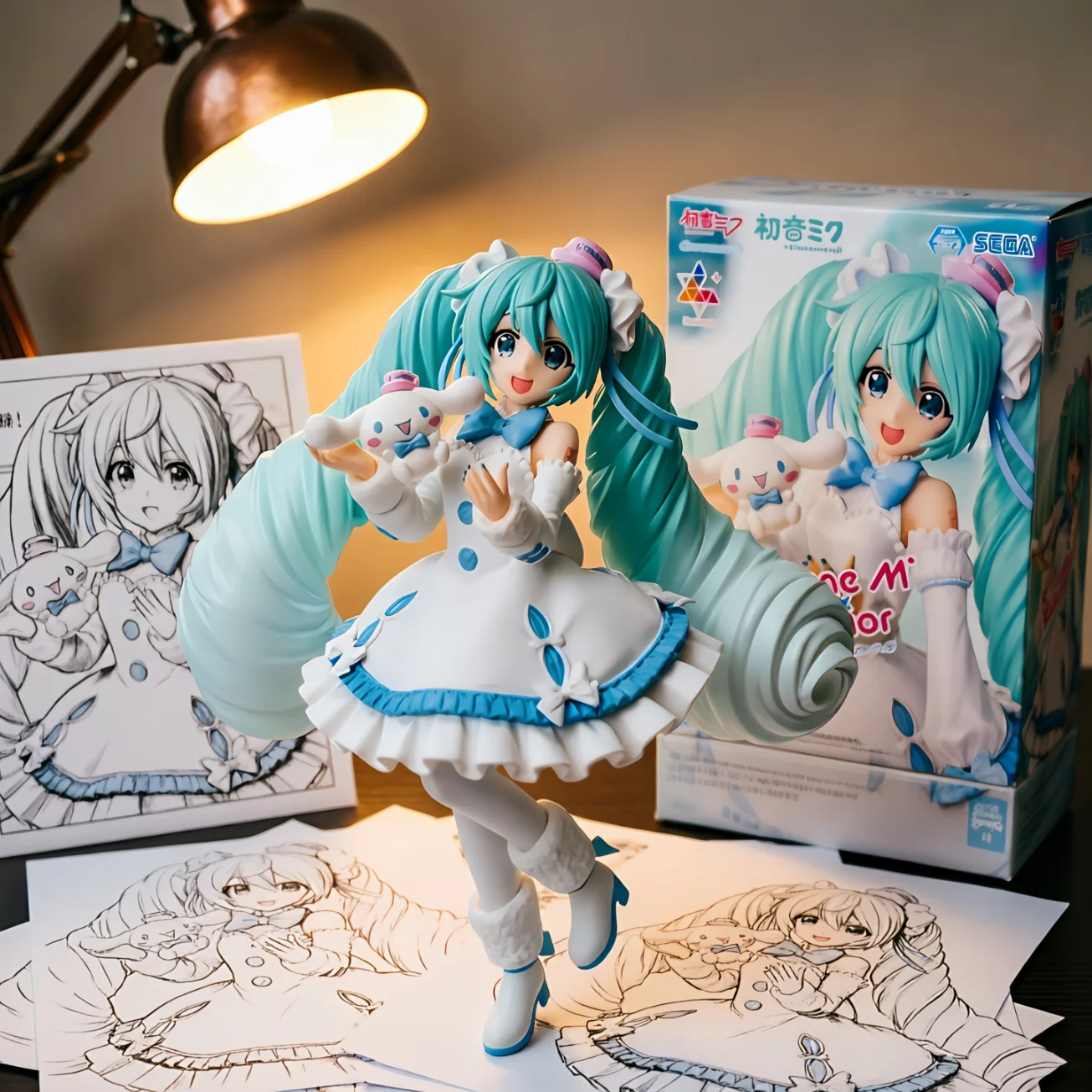 初音未来 初音未来 大白狗 白色连衣裙-19CM